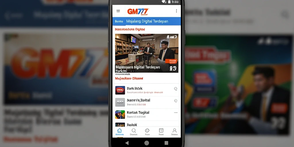Antarmuka utama aplikasi GM777 dengan berita terkini dan menarik.